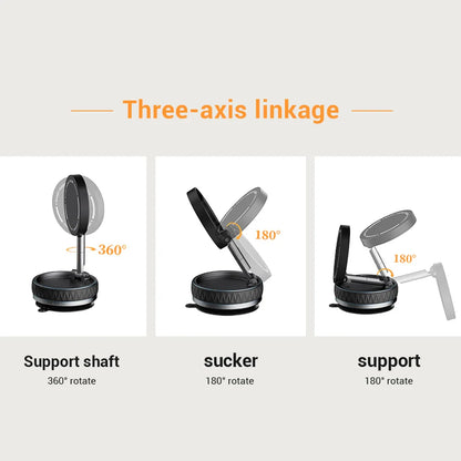 360° Adjustable Vacuum Magnetic Suction Cup Phone Holder Double Sided Magnetic Car Phone Holder Folding Stand for Magsafe Iphone