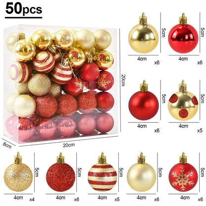 50Pcs/Box Christmas Tree Balls Ornament Red Gold Hanging Bauble Pendant 2025 Christmas Decoration for Home 2026 New Year Gifts