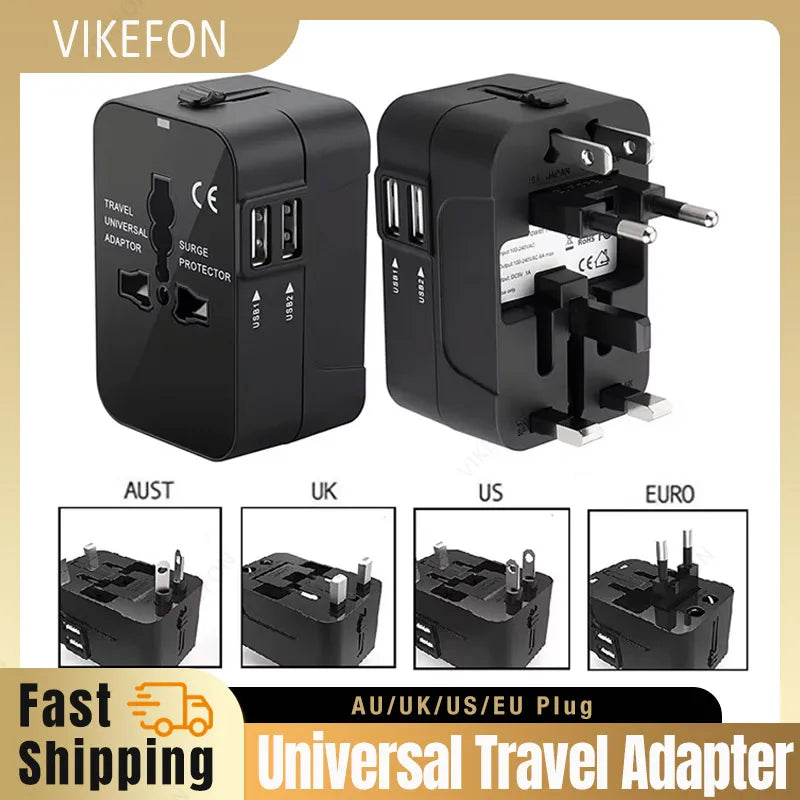 Foldable All-In-One Universal Travel Adapter EU UK US AU Power Charger Adapter Outlet Converter Socket with Dual USB 2.1A Port