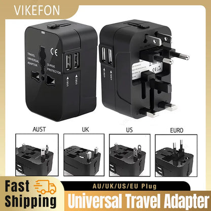 Foldable All-In-One Universal Travel Adapter EU UK US AU Power Charger Adapter Outlet Converter Socket with Dual USB 2.1A Port