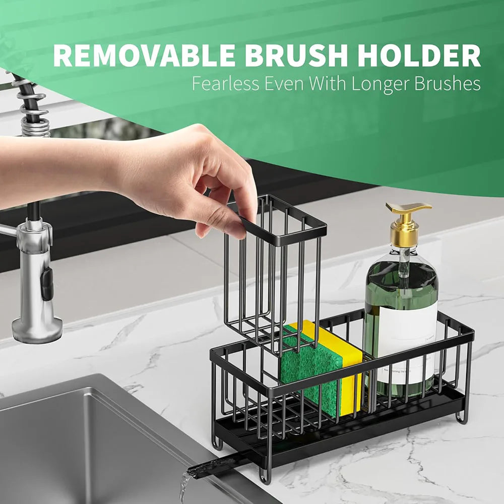 Sponge Holder for Kitchen Sink, Sink Caddy with High Brush Holder, Kitchen Sink Organizer