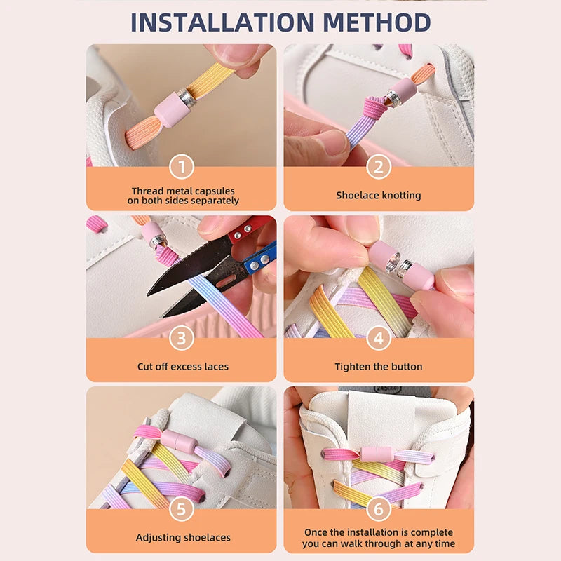 1Pair No Tie Shoe Laces Colorful Buckle Shoelaces Pearl Light Colorful Fashion without Ties Elastic Laces Sneaker Kids Adult