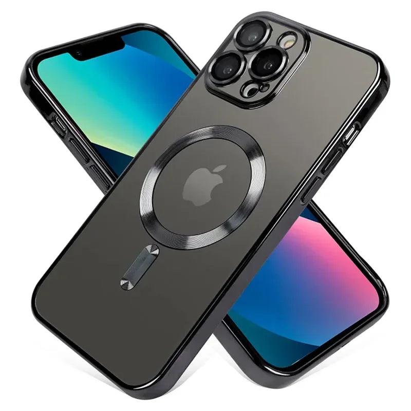 Clear Plating  Magnetic Case For iphone 16 15 14 13 12 11 Pro Max Plus Lens Protection For Magsafe Wireless Charging Cases Cover
