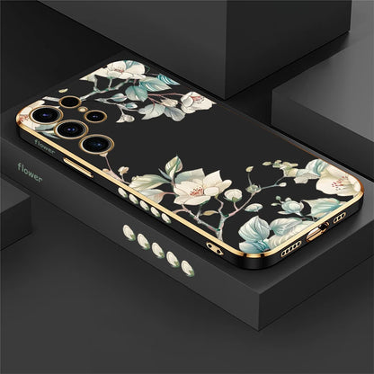 Phone Case for Samsung Galaxy S25 Ultra S 25 S24 plus S23 FE S22 Ultra S21 plus Fashion Flower Pattern Silicone Plating Cover
