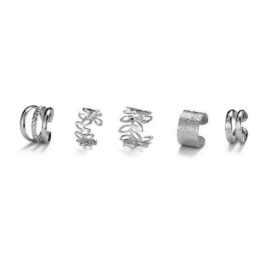 5/15 Pcs Set of Hollow Leaf Design Clip on Earrings, Zinc Alloy Jewelry Simple Punk Style Personality Female Ear Decor