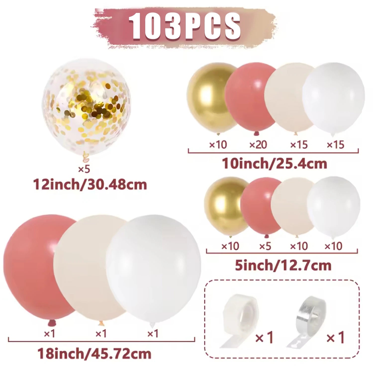 103Pcs Retro Pink White Gold Balloons Garland Arch Kit Birthday Party Decoration Kids Baby Shower Wedding Party Supplies Letax B