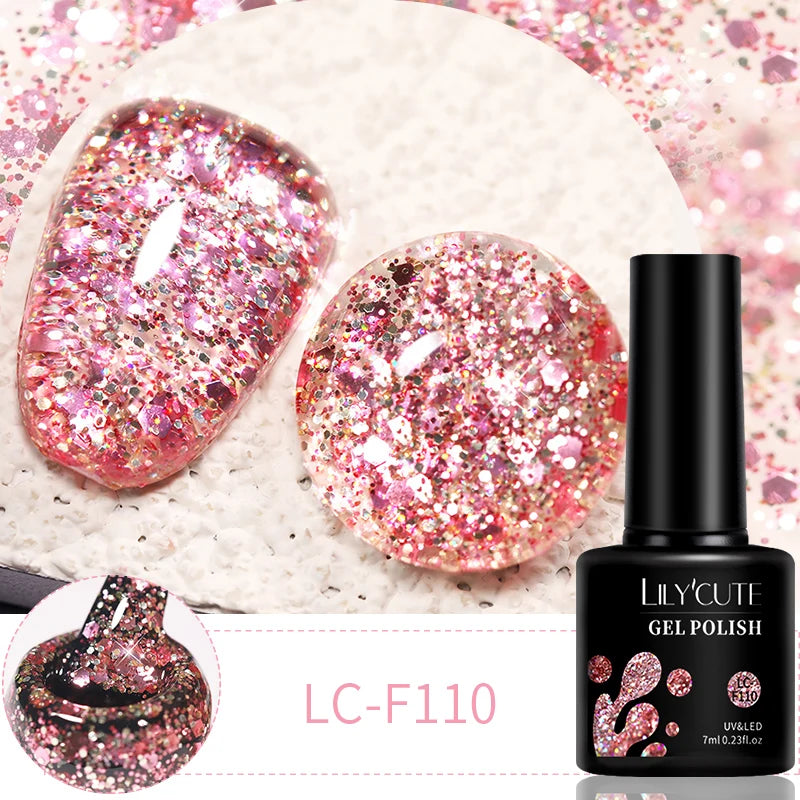 7Ml 6Pcs/Set Glitter Gel Nail Polish Vernis Semi Permanent Glitter Polish DIY Nail Art Soak off LED UV Gel