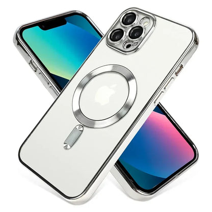 Clear Plating  Magnetic Case For iphone 16 15 14 13 12 11 Pro Max Plus Lens Protection For Magsafe Wireless Charging Cases Cover