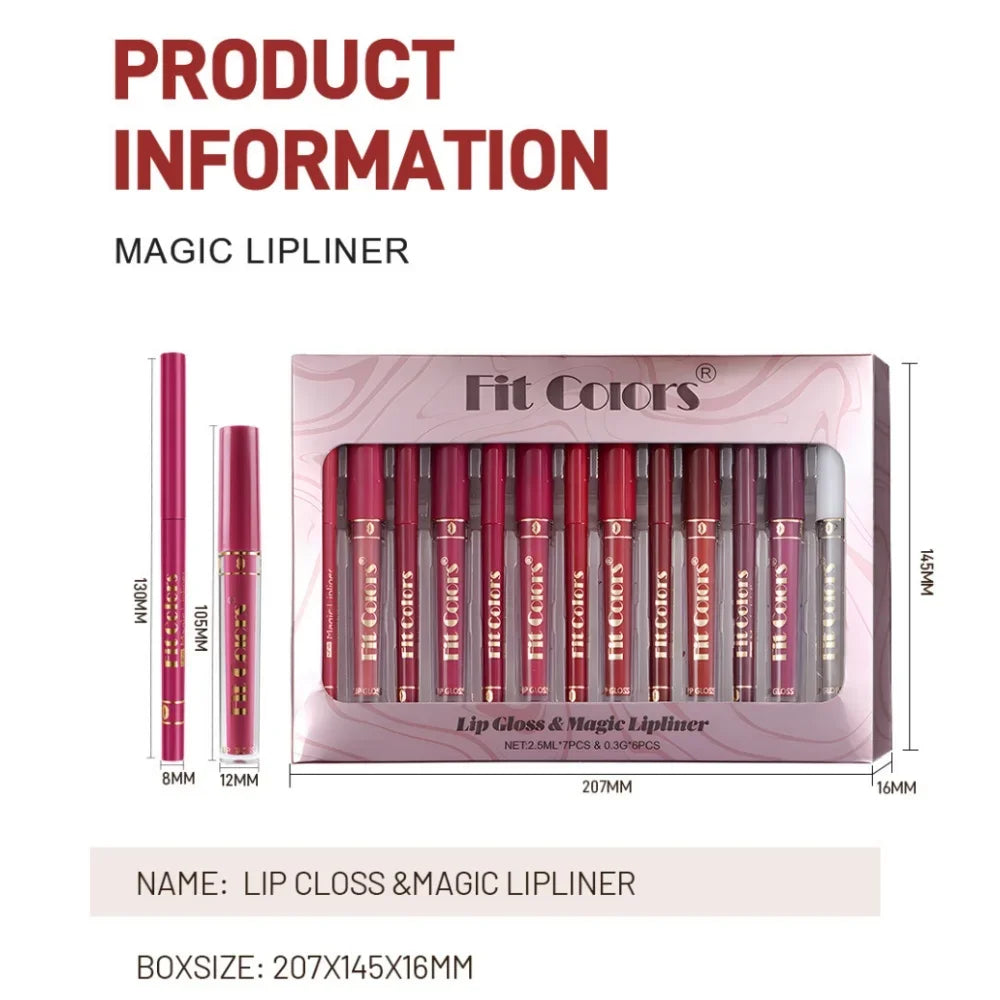 7Pcs Lipgloss 6Pcs Lip Liner Pencil Set Matte Non-Stick Cup Hook Lip Makeup Set Waterproof Long Lasting Lip Glaze