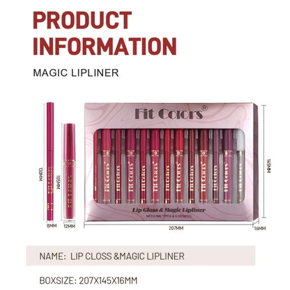 7Pcs Lipgloss 6Pcs Lip Liner Pencil Set Matte Non-Stick Cup Hook Lip Makeup Set Waterproof Long Lasting Lip Glaze