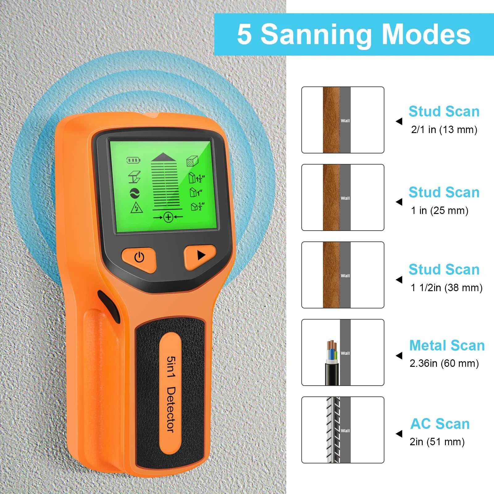 5 in 1 Metal Detector Wall Detector Wall Thickness Gauge Backlight Wall Stud Finder Electronic Wall Scanner Gold Finder