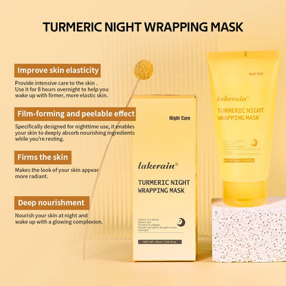 Kojic Acid Turmeric Overnight Wrapping Peel off Mask Nourishes Hydrolyzed Collagen Glowing Skin Skin Firmnes Korean Skincare