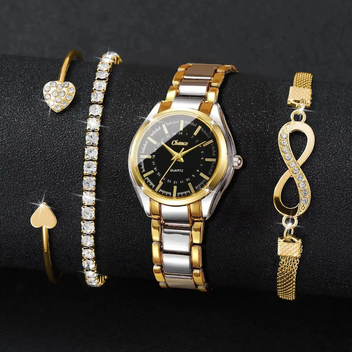 4PCS Fashion Women Watches Bracelets Set Luxury Analog Quartz Wristwatch Reloj Mujer（Without Box）