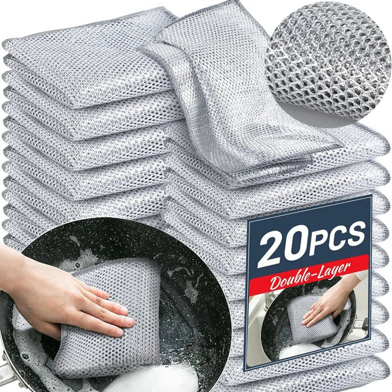 1-20PCS Magic Cleaning Cloth Thickened Double -Sided Metal Steel Wire Rags Kitchen Dish Pot Washdishing Cloths Towel Clean Tools