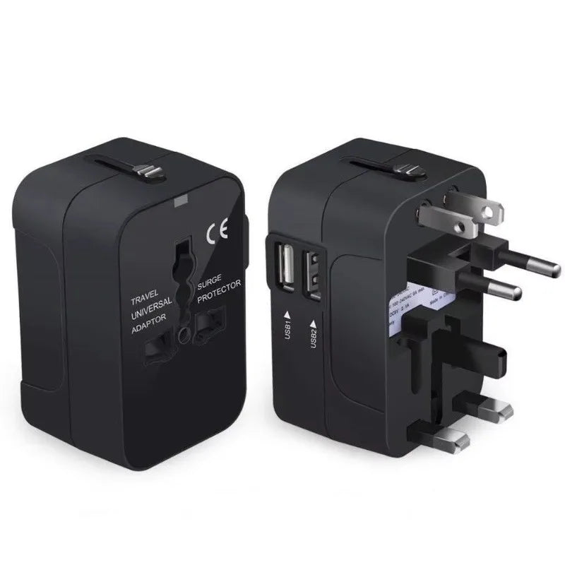Foldable All-In-One Universal Travel Adapter EU UK US AU Power Charger Adapter Outlet Converter Socket with Dual USB 2.1A Port
