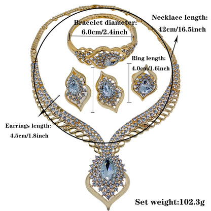 Fashion Dubai Jewelry Sets for Women Gold Color Zircon Necklace Earrings Bracelet Ring Wedding Bridal Party Accessories