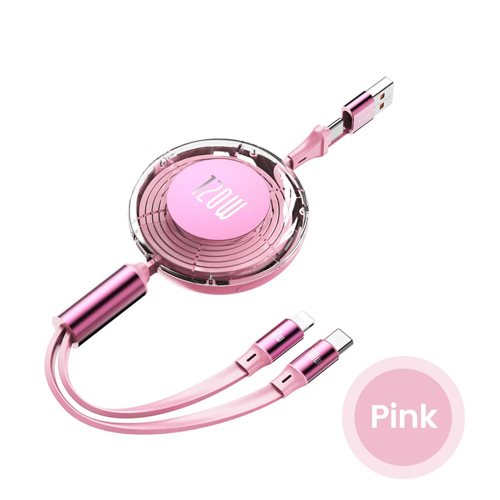 Olaf 120W Retractable USB C Cable Fast Charging USB A/Type C to Type C /IOS Cable for Iphone 15 14 13 Pro Max Huawei Xiaomi