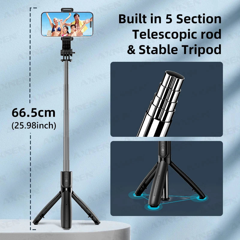 Selfie Stick Tripod for Cell Phone, Mobile Stand Monopod with Wireless Remote for Iphone Samsung Huawei Xiaomi Smartphone