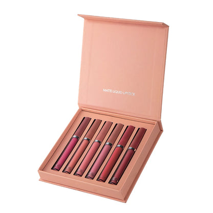 Matte Lip Gloss Set 6 Color Lipstick Smooth and Lasting Display Lip Gloss Waterproof Moisturizing Lipstick Holiday Gift Box Set