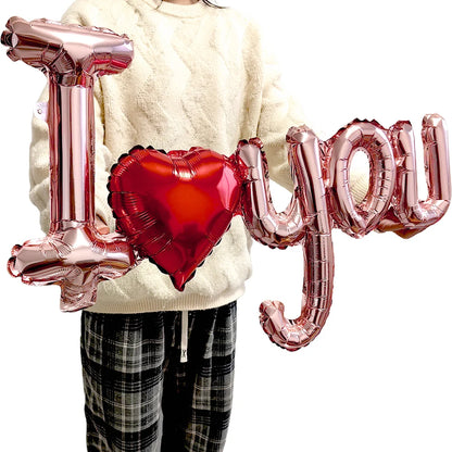I Love You Red Heart Letter Balloons Foil Globos Valentines Day Wedding Decorations Bridal Shower Party Anniversary Supplies ﻿
