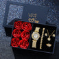 Fashion Luxury Women Gold Watch Bracelet Necklace 6Pcs Set Ladies Diamond Quartz Wristwatch Valentine'S Day Mother'S Day Gift