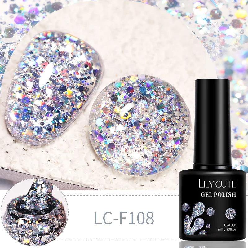 7Ml 6Pcs/Set Glitter Gel Nail Polish Vernis Semi Permanent Glitter Polish DIY Nail Art Soak off LED UV Gel