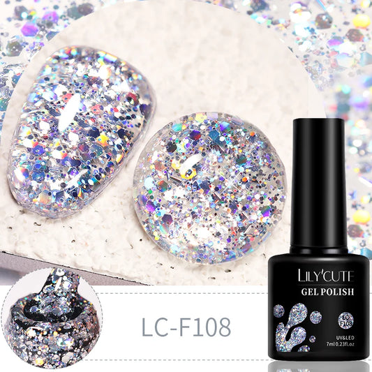 7Ml 6Pcs/Set Glitter Gel Nail Polish Vernis Semi Permanent Glitter Polish DIY Nail Art Soak off LED UV Gel