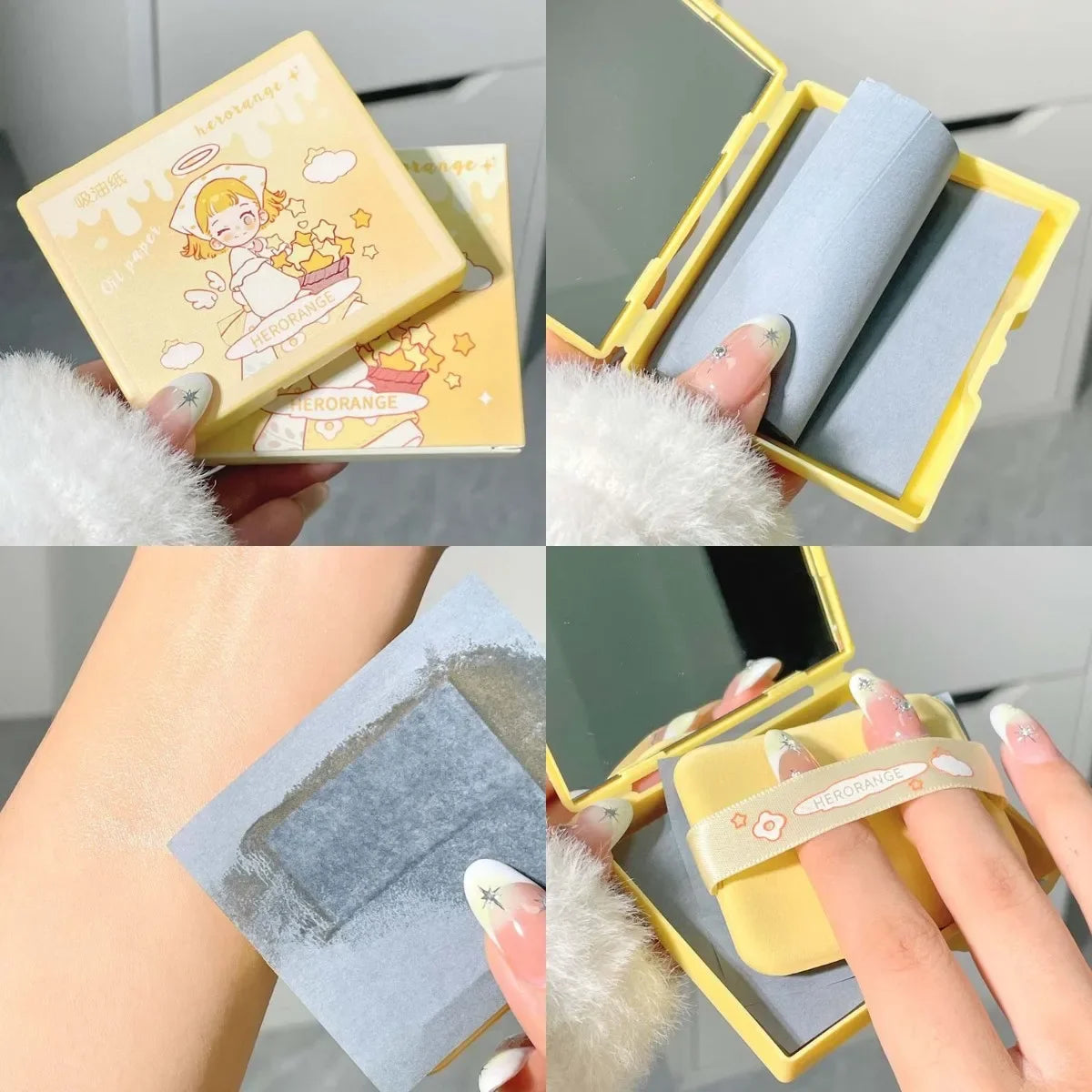 100Pcs/Box Face Oil Blotting Paper Portable Makeup Puff Matting Wipes Oil Control Oil-Absorbing Face Cleaning Tools with Mirror