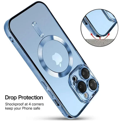 Clear Plating  Magnetic Case For iphone 16 15 14 13 12 11 Pro Max Plus Lens Protection For Magsafe Wireless Charging Cases Cover