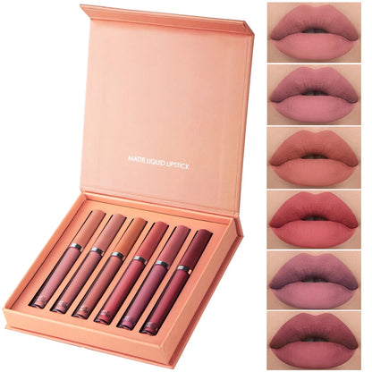 Matte Lip Gloss Set 6 Color Lipstick Smooth and Lasting Display Lip Gloss Waterproof Moisturizing Lipstick Holiday Gift Box Set