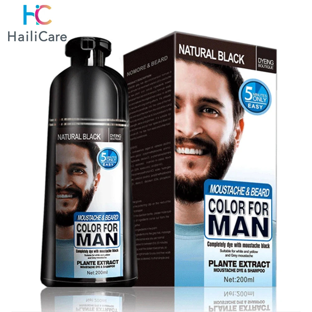 Natural Long Lasting 200Ml Permanent Beard Dye Shampoo for Men Beard Dying Removal White Grey Beard Hair Men Beard Dye Shampoo