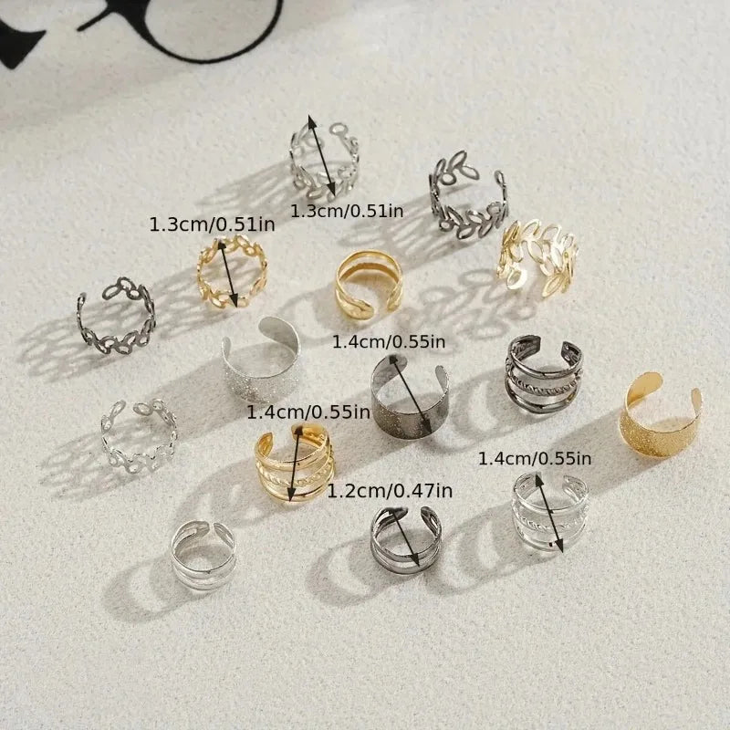 5/15 Pcs Set of Hollow Leaf Design Clip on Earrings, Zinc Alloy Jewelry Simple Punk Style Personality Female Ear Decor