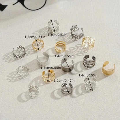 5/15 Pcs Set of Hollow Leaf Design Clip on Earrings, Zinc Alloy Jewelry Simple Punk Style Personality Female Ear Decor
