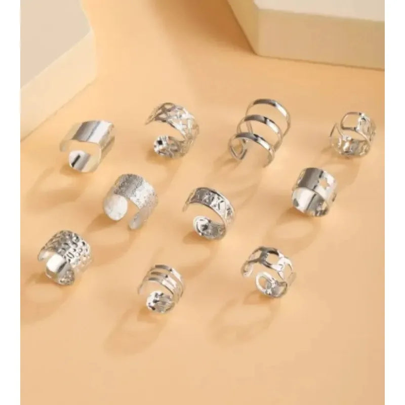 5/15 Pcs Set of Hollow Leaf Design Clip on Earrings, Zinc Alloy Jewelry Simple Punk Style Personality Female Ear Decor