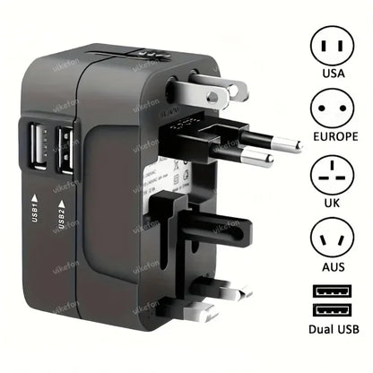 Foldable All-In-One Universal Travel Adapter EU UK US AU Power Charger Adapter Outlet Converter Socket with Dual USB 2.1A Port