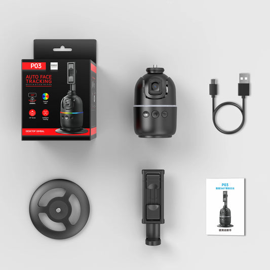 P03 Stabilizer 360°Auto Smart Face Tracking AI Gimbal Desktop Cell Phone Holder Tripod for Camera Smartphone Video Vlog Live