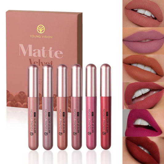 6Pcs/Set Matte Velvet Lipgloss Waterproof Long-Lasting Liquid Lipstick for Flawless Makeup