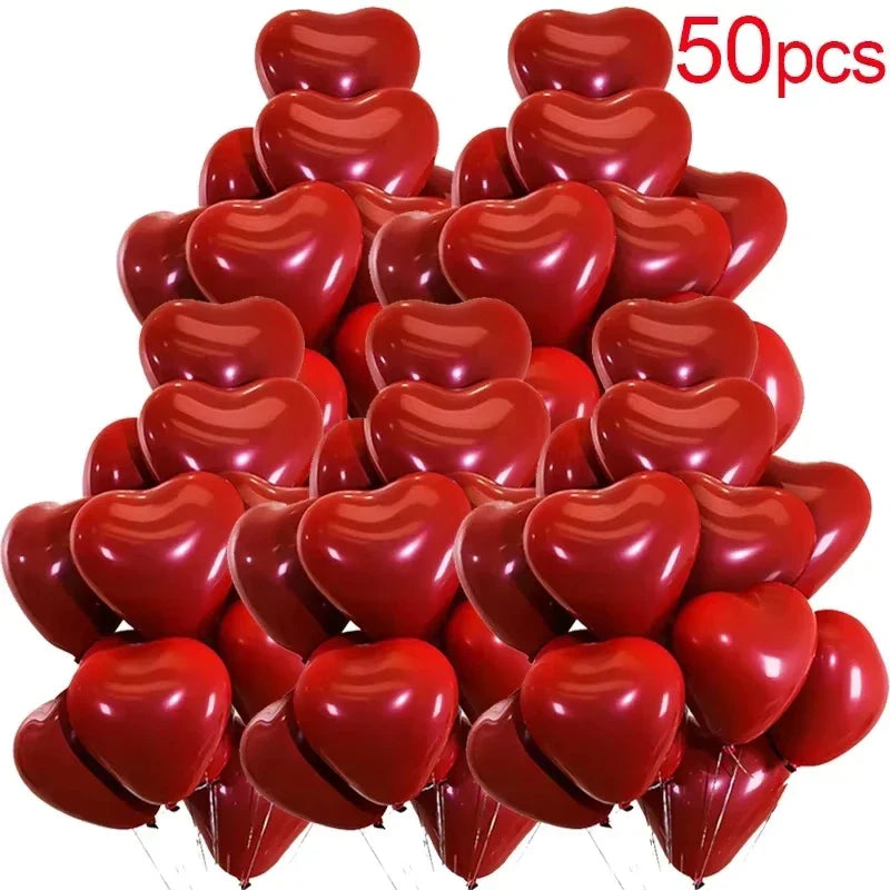 Valentine 50/10Pcs Red Heart Balloons Inflatable Latex Balloon for Valentine’S Day Wedding Party Anniversary Decoration Supplies
