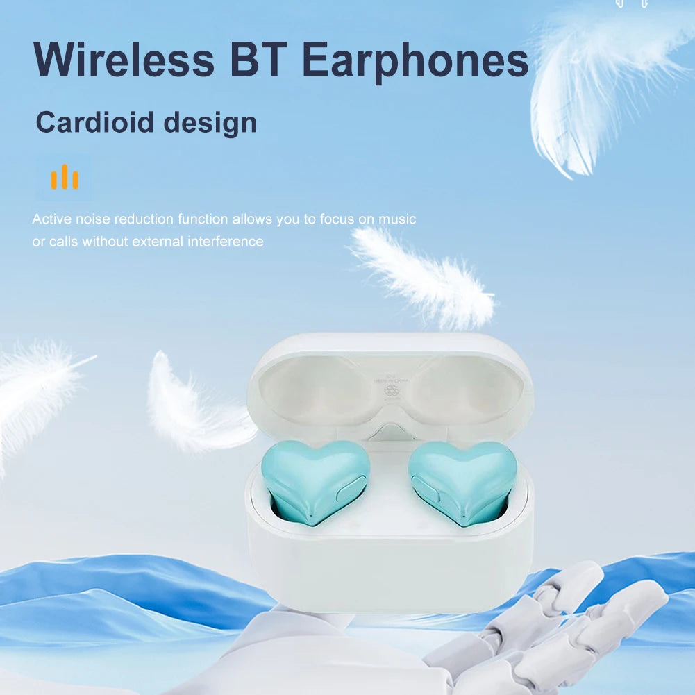 Fashion Wireless Earphones Hi-Fi Stereo Headphones Heartbuds Bluetooth-Compatible in Ear Noice Cancelling for Student Girl Women