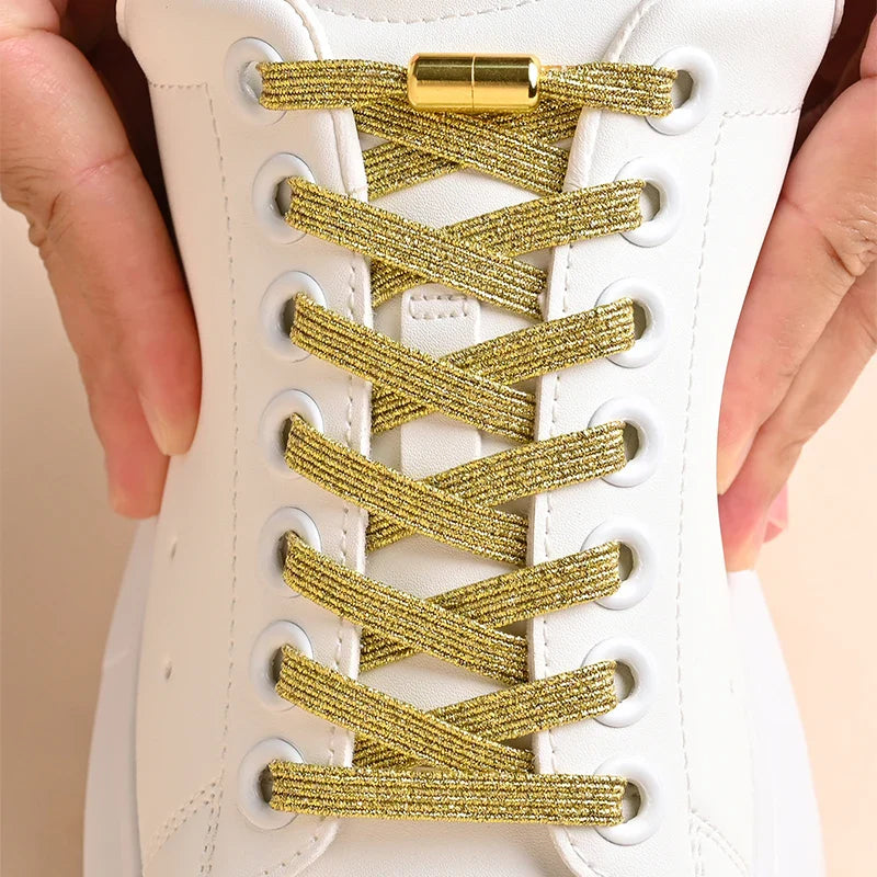 1Pair No Tie Shoe Laces Colorful Buckle Shoelaces Pearl Light Colorful Fashion without Ties Elastic Laces Sneaker Kids Adult
