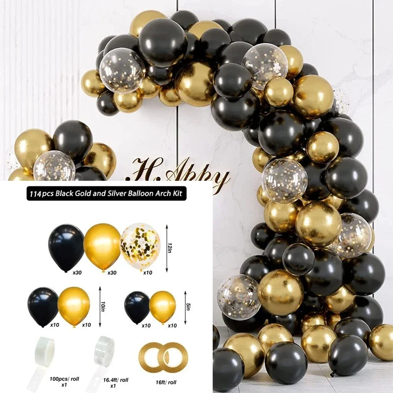 Black and Gold Balloon Garland Arch Set,Suitable for Decorating Graduation Parties,Weddings,Birthday Parties and Other Occasions