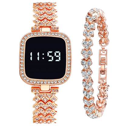 Women Digital Watch Set FREE Bracelet Square LED Ladies Watch Alloy Student Girl Touch Fashion Electronic Women'S Watch