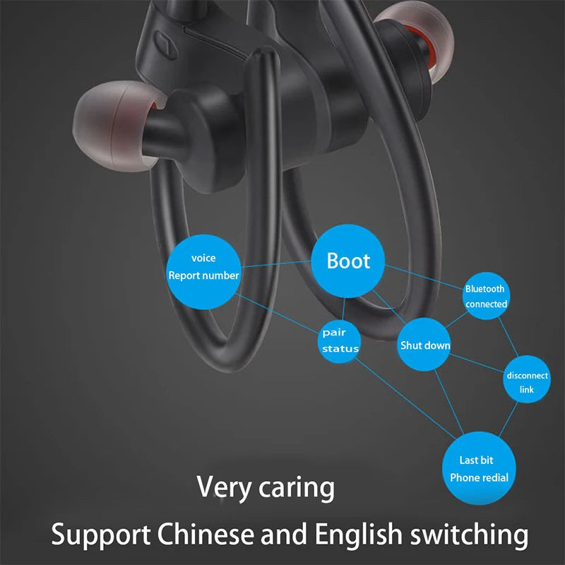 Wireless Headphones Earloop Ear Hook Earbuds Wireless Bluetooth Headset Handsfree Neckband with Mic Bluetooth Earphones