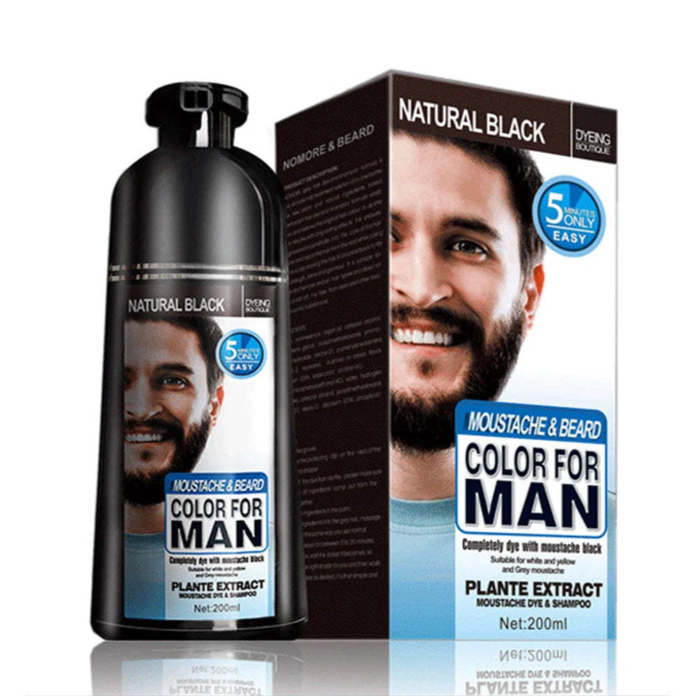 Natural Long Lasting 200Ml Permanent Beard Dye Shampoo for Men Beard Dying Removal White Grey Beard Hair Men Beard Dye Shampoo