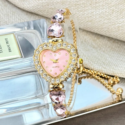 New Fashion Heart-Shaped Ribbon-Strap Flower Watch for Women with Adjustable Bracelet Quartz Wristwatches Reloj Mujer