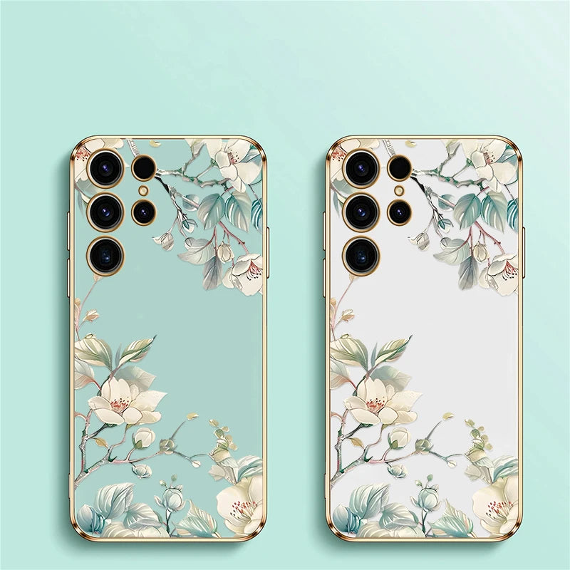 Phone Case for Samsung Galaxy S25 Ultra S 25 S24 plus S23 FE S22 Ultra S21 plus Fashion Flower Pattern Silicone Plating Cover