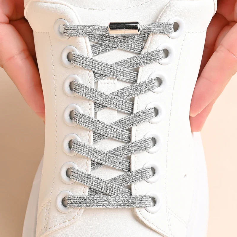 1Pair No Tie Shoe Laces Colorful Buckle Shoelaces Pearl Light Colorful Fashion without Ties Elastic Laces Sneaker Kids Adult