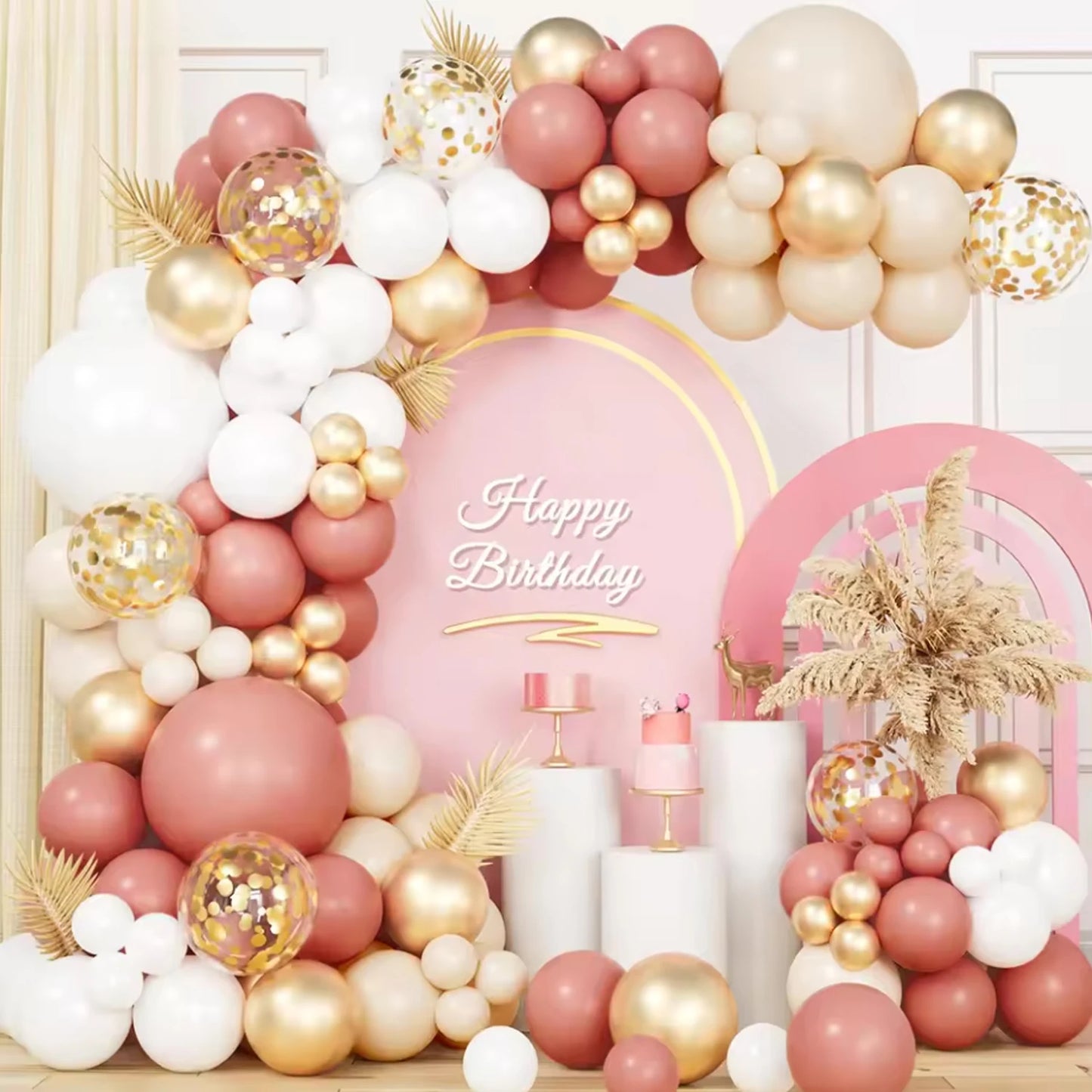 103Pcs Retro Pink White Gold Balloons Garland Arch Kit Birthday Party Decoration Kids Baby Shower Wedding Party Supplies Letax B