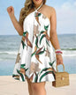 Tropical Print Halter Neck Dress, Vacation Style Backless Dress for Spring & Summer, Women'S Clothing