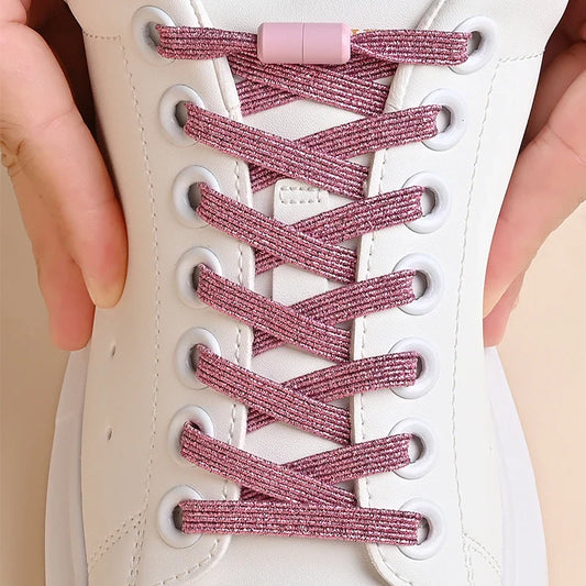 1Pair No Tie Shoe Laces Colorful Buckle Shoelaces Pearl Light Colorful Fashion without Ties Elastic Laces Sneaker Kids Adult